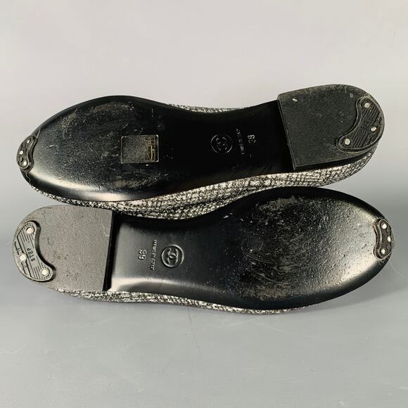 CHANEL Size 8 CC Silver Black Glitter Loafer Flats - Picture 6 of 10